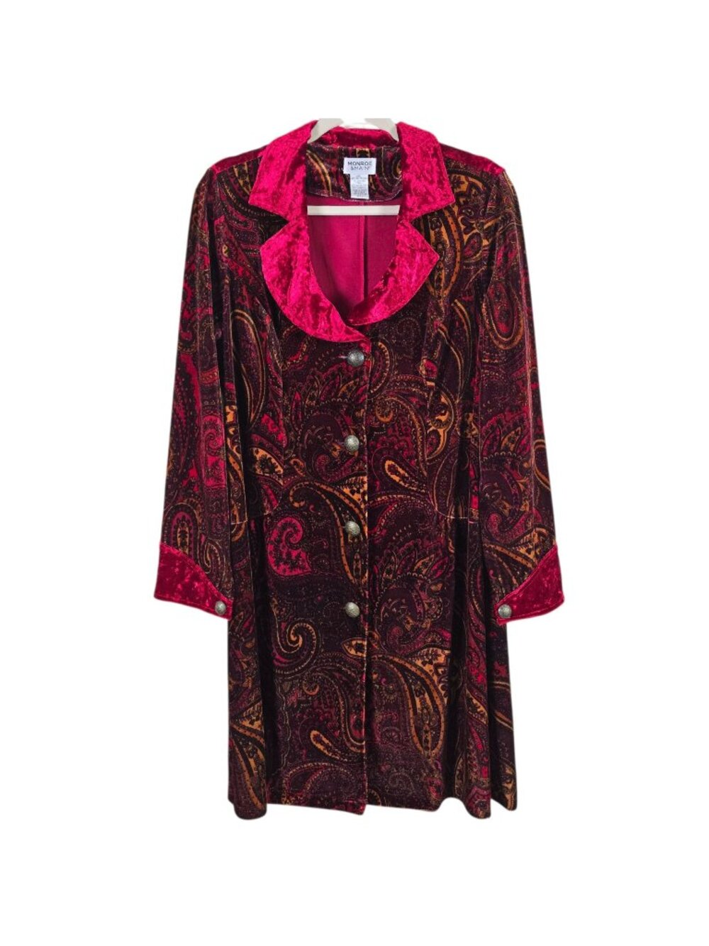 Monroe & Main Womens Crushed Velvet Paisley Gothic Vampy Duster Jacket Large